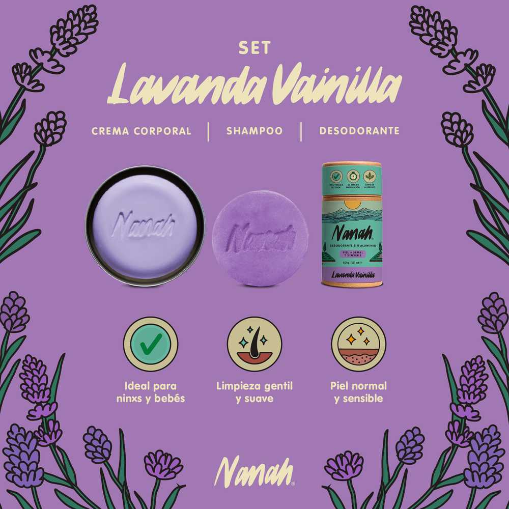 Set Lavanda Vainilla I Shampoo-Crema-Desodorante I Hidratación y cuidado para toda la familia