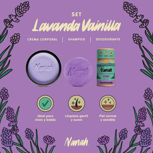 Set Lavanda Vainilla I Shampoo-Crema-Desodorante I Hidratación y cuidado para toda la familia