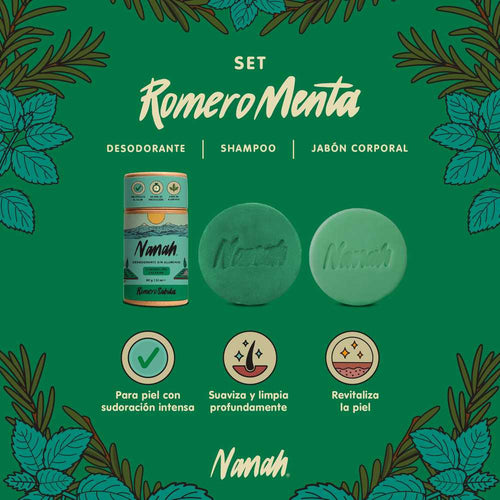 Set Romero Menta I Shampoo-Desodorante-Jabón I Estimula y fortalece naturalmente